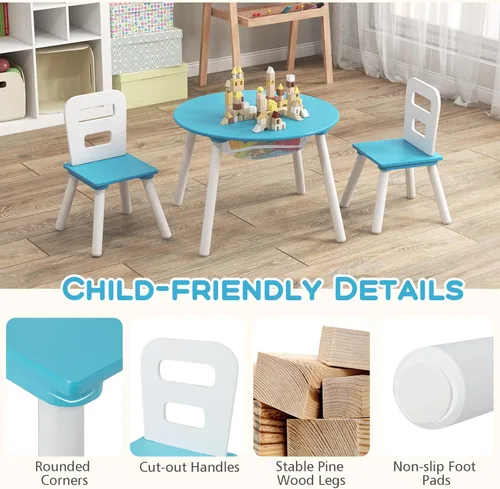 Miniatura 7 de Costzon Juego de mesa y silla para niños, mesa de actividades de madera con almacenamiento de malla central, muebles para niños y niñas, ideal