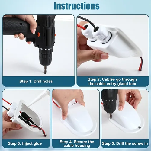 Miniatura 7 de Enhon Paquete de 2 prensaestopas solares de entrada de cable, resistente a la intemperie, carcasa de entrada de cable doble para todo tipo de Blanco