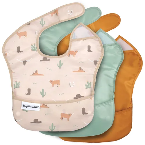 Miniatura 13 de Tiny Twinkle Baberos a prueba de derrames para bebés para comer Baberos impermeables y lavables para niños pequeños con bolsillo para todo Juego