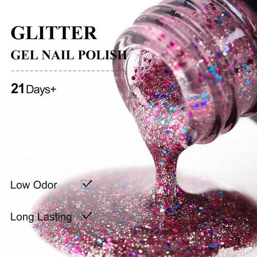 Miniatura 7 de Esmalte de uñas de gel, 1 unidad de 0.5 onzas líquidas, esmalte de uñas de gel rosa transparente colorido con purpurina, esmalte de uñas en gel que