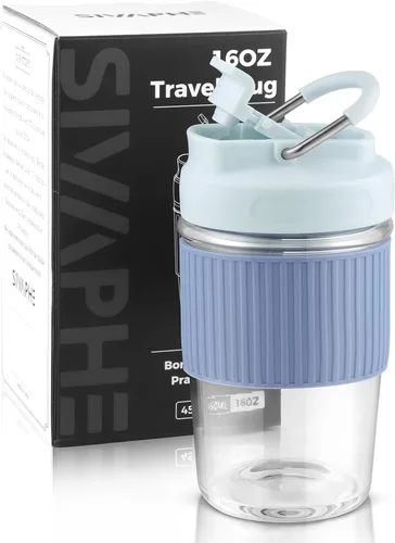 Miniatura 17 de Sivaphe Taza de café reutilizable de vidrio para hielo y caliente 12 oz, taza de viaje portátil con tapa a prueba de derrames y funda térmica