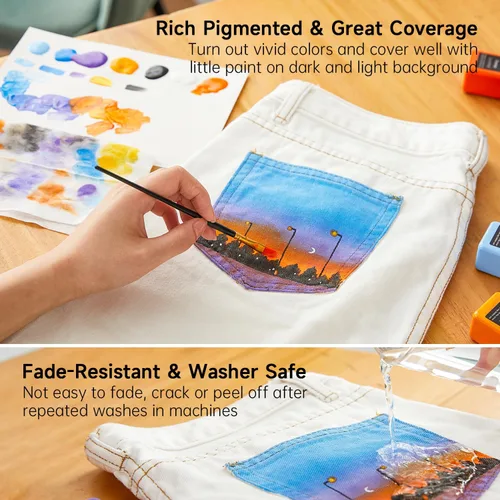 Miniatura 3 de Pintura para tela, Shuttle Art 30 colores permanentes de pintura suave para tela en botellas (60 ml/2 oz) con pinceles, paleta, plantillas, pintura