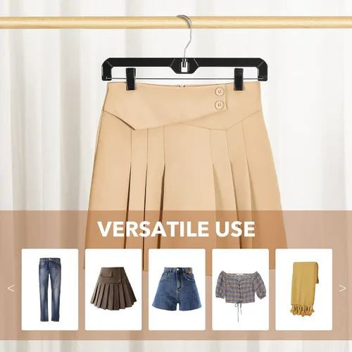 Miniatura 3 de HOUSE DAY Perchas negras para pantalones con clips, paquete de 12 perchas de plástico para falda para mujer, colgador de clip de 14 pulgadas