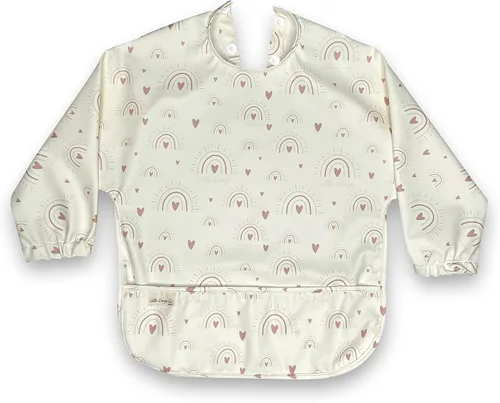 Miniatura 8 de Baberos de manga larga para bebé, delantal de alimentación para bebé, impermeable, portátil, de manga completa Boho Rainbow & Rose Beige