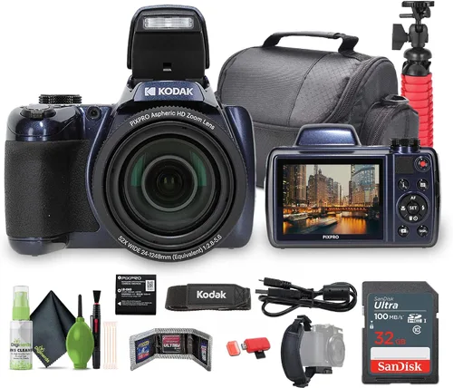 KODAK PIXPRO AZ528 Astro Zoom Cámara digital Vlogging Bridge BSI-CMOS de 16MP 52X 1080p Wi-Fi (Azul medianoche) Paquete con tarjeta de memoria de
