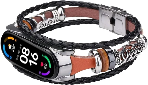 Miniatura 9 de Mi Band 6 - Correa de repuesto de cuerda trenzada retro con hebilla de metal, elemento de cuentas, pulsera ajustable para bricolaje, accesorios