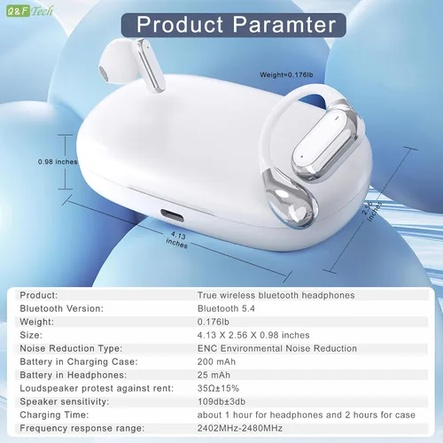 Miniatura 7 de Q&F Tech TWS - Auriculares inalámbricos Bluetooth que incluyen auriculares abiertos e intraurales, mini auriculares True Touch, llamadas de voz