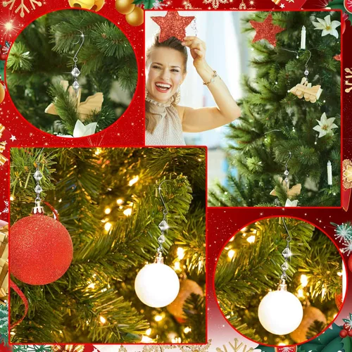 Miniatura 6 de Bucherry 100 piezas de ganchos para adornos de árbol, ganchos decorativos de acrílico transparente con alambre en forma de S y pinzas de langosta