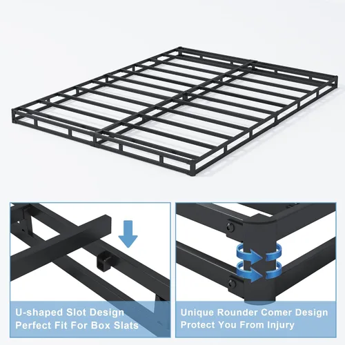 Miniatura 4 de HOBINCHE Somier de 3 pulgadas tamaño Queen de perfil bajo para cama Queen, base de colchón resistente, base de cama de metal, fácil montaje/sin