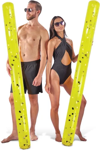 Miniatura 10 de POZA - Paquete de 2 flotadores inflables gigantes para piscina, lujosos fideos flotantes de agua gigantes de 74 pulgadas llenos de confeti Oro Rosa