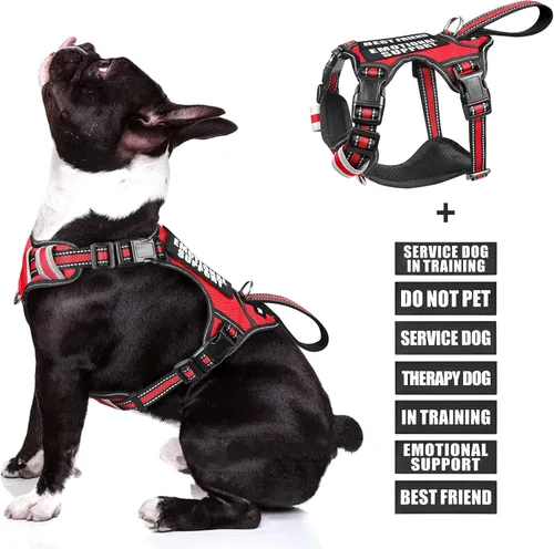 Miniatura 25 de Arnés para perro de servicio WINSEE sin tirones con 7 parches para perros, arnés reflectante para mascotas con asa acolchada y duradera