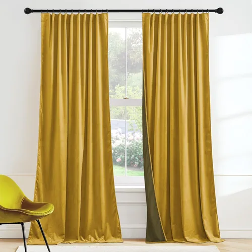Miniatura 20 de RYB HOME Cortinas elegantes de terciopelo verde de 108 pulgadas de largo, bloqueo de luz, aislamiento térmico, elegantes cortinas de terciopelo