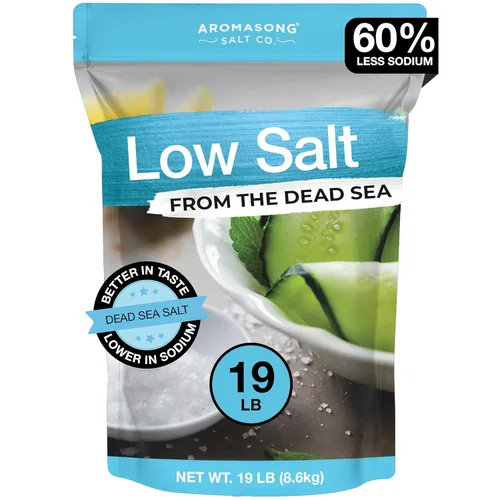 Miniatura 9 de Aromasong Sal marina baja en sodio, 100% natural, 60% menos de sodio, bolsa a granel de 5 libras, cloruro de potasio del mar muerto de grano fino