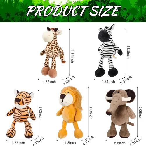 Miniatura 2 de Juego de 5 animales de peluche de safari, incluye leones, tigre, elefantes, cebras y jirafas, animales salvajes de 11.8 pulgadas, juguetes suaves