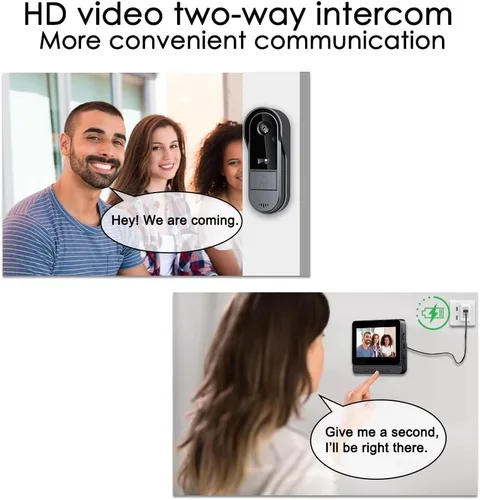 Miniatura 2 de TKMARS Timbre de puerta inalámbrico sin suscripción impermeable IP65 timbre de puerta con pantalla, no necesita aplicación/WiFi, video portero 1080P