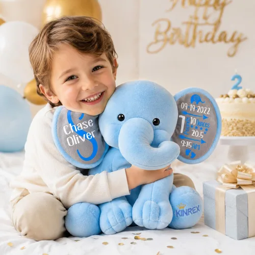 Miniatura 2 de Animal de peluche de elefante personalizado - Anuncio de estadísticas de nacimiento personalizadas, animales de peluche de elefante para bebés, baby