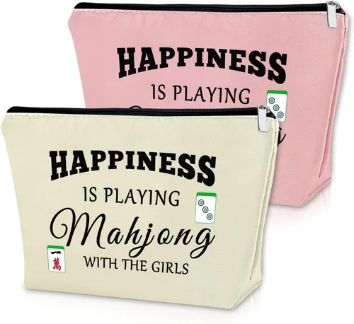 Miniatura 17 de Sazuwu Mahjong - Bolsa de maquillaje divertida para mujer, Azul, rosa y beige, Bingo
