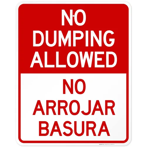 Miniatura 16 de Letrero bilingüe de "No Dumping Allowed No Arrojar Basura, 10 x 14 pulgadas, libre de óxido, aluminio 040, resistente a la decoloración, fabricado