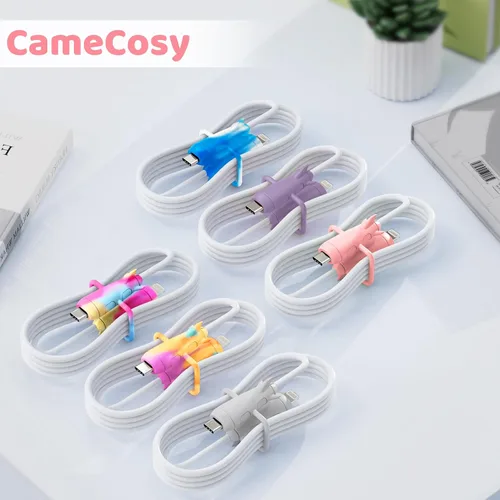 Miniatura 7 de CameCosy Funda protectora de cable 2 en 1 compatible con iPhone, Android, cable USB tipo C, 2 piezas de silicona estirable para ahorro de cables
