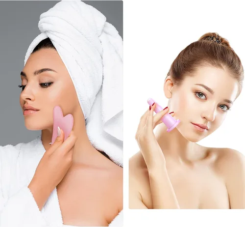 Miniatura 7 de Nuanchu Juego de 4 tazas de masaje de ventosas faciales y tablas de Gua Sha, 2 herramientas de masaje Gua Sha, herramienta facial