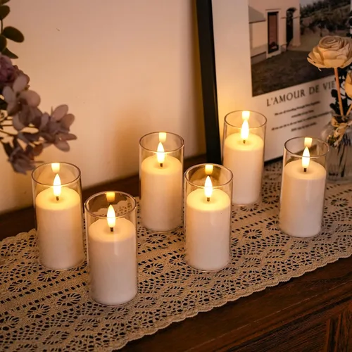 Miniatura 11 de JHY DESIGN Juego de velas 3D sin llama de 4/5/6 pulgadas de alta cera real, pilares LED parpadeantes con temporizador de control remoto de 8 teclas