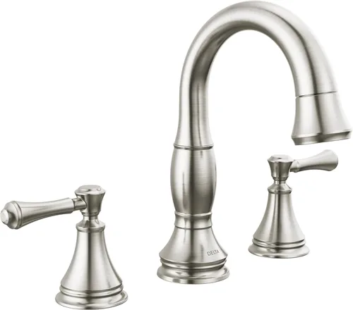Delta Faucet Cassidy - Grifo de baño extraíble, grifo de baño de instalación extendida de níquel cepillado de 3 orificios, grifo de lavabo de baño
