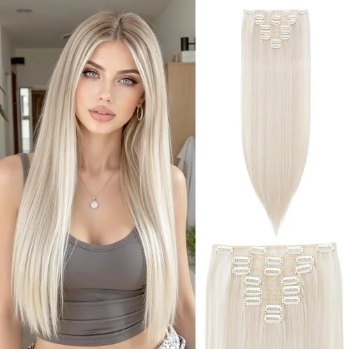 Miniatura 17 de S-noilite Extensiones de cabello sintético largo y lacio con clip de 23 a 26 pulgadas, 8 unidades, 18 clips, para mujeres, entrega de 2 a 5 días
