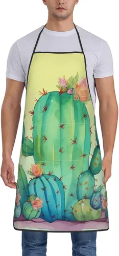 Miniatura 7 de Kitchen Cooking Aprons for Women Men Adjustable Bib Apron with Pockets Funny Cactus Chef Apron Waterproof