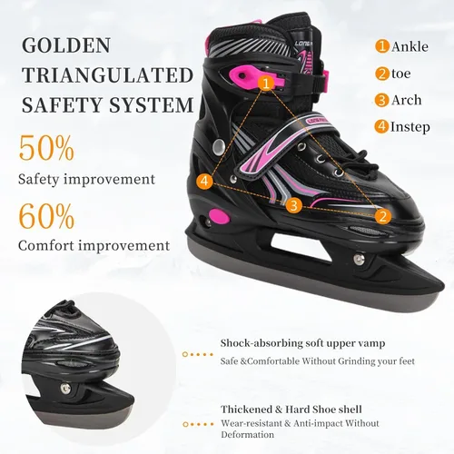 Miniatura 3 de Patines de hielo con 4 tamaños ajustables para niños, niñas, jóvenes, hombres, mujeres y principiantes - Patines de hockey