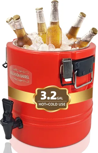 Dispensador de bebidas aislado de 12 litros, dispensador de bebidas frías y calientes con interior de acero inoxidable 304, enfriador de agua