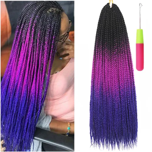 Miniatura 38 de Extensiones de cabello trenzado tipo box de 24 pulgadas, hechas a mano, para mujeres y niñas, extensiones de cabello trenzado, 24#, 3 paquetes, 22