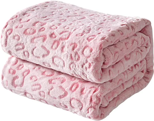 FY FIBER HOUSE Manta de franela de forro polar con estampado de leopardo, súper suave, ligera y esponjosa para sofá, 60 x 80 pulgadas, color rosa