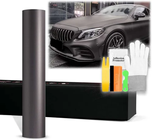 Miniatura 12 de 2 piezas de 4 x 8 pulgadas (3.9 in x 7.9 in) de selenita gris PET mate metálico vinilo adhesivo para auto auto hoja de película de película libre