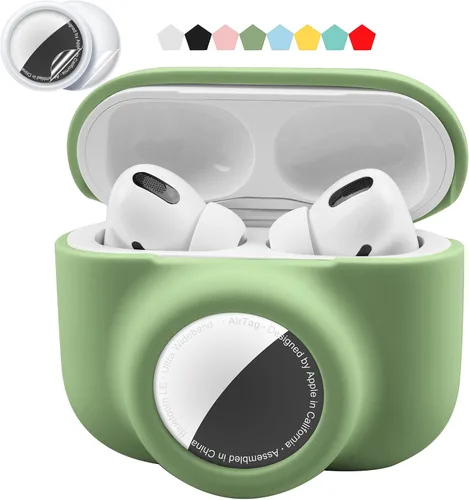 Miniatura 8 de Juego de funda protectora 2 en 1 compatible con Airpods Pro y Airtag, funda de silicona para rastreador GPS, suave a prueba de golpes, antiarañazos