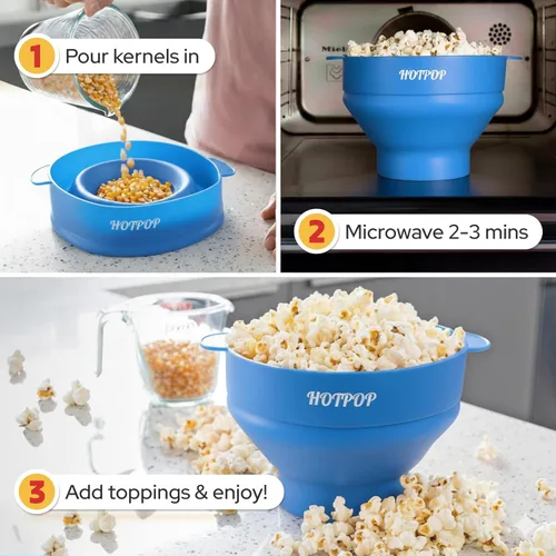 Miniatura 3 de El Hotpop Original - Palomitero para microondas, Popcorn, contenedor de silicona para hacer palomitas de maíz, cuenco plegable sin BPA y apto