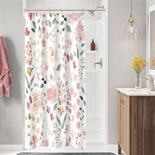 Miniatura 34 de MAYZUS Cortina de ducha con flores azules acuáticas, lindas cortinas de tela con flores para baño, juego de cortinas de tela de aguamarina