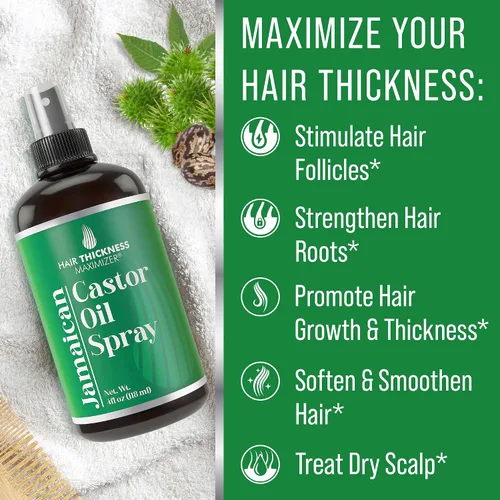 Miniatura 3 de Spray de aceite de ricino negro jamaicano para el crecimiento del cabello. Con marula, jojoba. Vegano, suero acondicionador sin enjuague