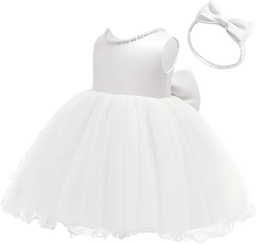 Miniatura 2 de TUIJI 6M-6T Vestidos de flores con volantes y encaje sin espalda para concurso de boda y fiesta de bodas con gorro