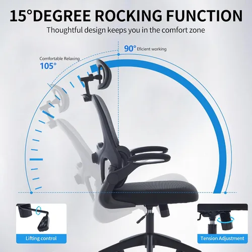 Miniatura 6 de Vigosit Silla de oficina ergonómica de malla, capacidad de 400 libras, silla de escritorio con respaldo alto con soporte lumbar ajustable, Negro