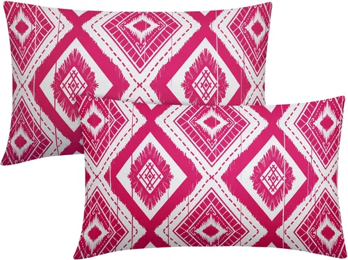 Miniatura 12 de Juego de 2 fundas de almohada geométricas de color naranja quemado de 18 x 18 pulgadas con diamantes Ikat de color marfil óxido, estilo bohemio