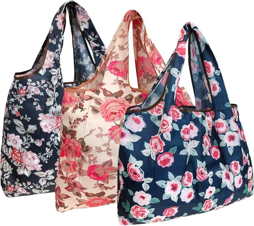 Miniatura 31 de alldyrew - Bolsa plegable para compras, reutilizable de nailon grande, 3 unidades Deliciosos alimentos