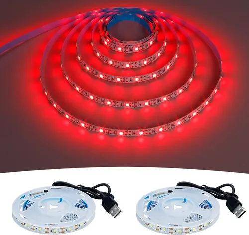Tira de luz LED roja USB 620-625nm 5V alimentada por USB, 13.12 pies/4M, 240 LED, flexible, SMD2835, de alto brillo, sin impermeabilidad, IP20 (2
