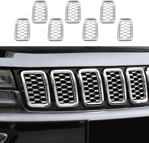 Miniatura 8 de RT-TCZ 7 piezas de insertos de malla para parrilla delantera, kit de insertos de cubiertas de anillos para Jeep Grand Cherokee 2017 2018 2019 2020