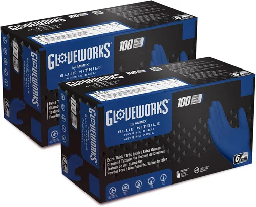 Miniatura 7 de GLOVEWORKS HD - Guantes desechables industriales de nitrilo azul real, 6 mil, sin látex ni polvo, seguros para alimentos, textura de diamante elevado