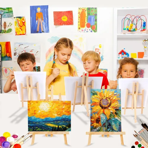 Miniatura 7 de Conjunto profesional de pintura de 240 piezas con 20 caballetes de madera, 20 paquetes de 200 pinceles con cabeza de nylon y 20 paletas, kit