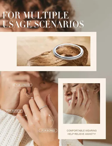 Miniatura 6 de Diamday Anillos para la ansiedad para mujeres y hombres, 2 0.157 in, anillo giratorio de acero de titanio para aliviar la ansiedad y el estrés