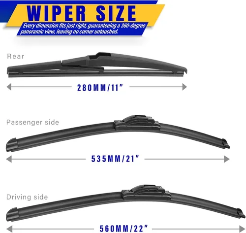 Miniatura 2 de 3 limpiaparabrisas de repuesto para Jeep Grand Cherokee 2014-2021, repuesto de equipo original, 22 pulgadas, 21 pulgadas, 11 pulgadas (juego de 3)