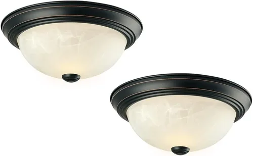 Miniatura 9 de Design House Paquete de 2 lámparas de techo empotradas, accesorio tradicional de 2 luces, níquel satinado con vidrio de alabastro, regulable