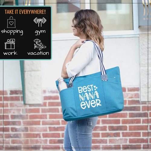 Miniatura 138 de Brooke & Jess Designs Bolso de mano para la abuela – Bolso de lona resistente con cremallera y bolsillo interior para la abuela para uso diario