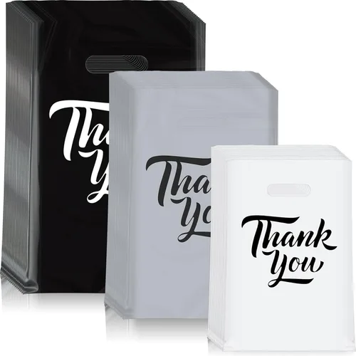 Miniatura 9 de Jeyiour 300 bolsas de mercancía de agradecimiento de 3 tamaños, bolsas de compras para negocios con asas, regalo de agradecimiento, bolsas de Blanco